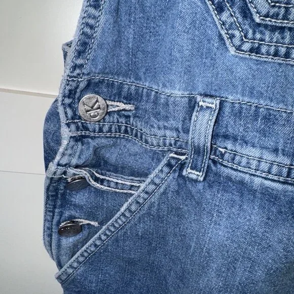 Vintage Calvin Klein Bib Overalls Shorts Jeans Denim Womens L Double Stone Wash - Picture 3 of 16